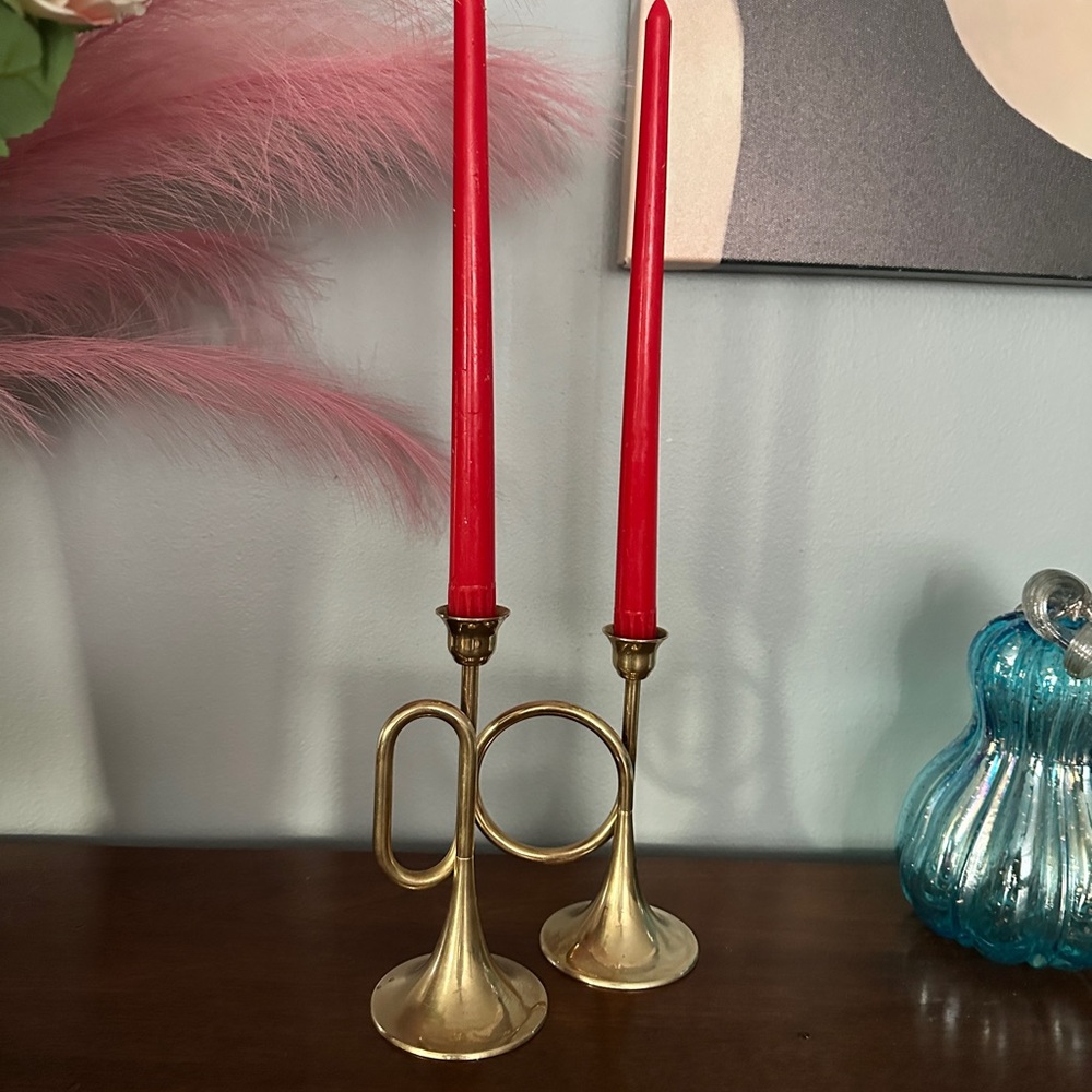 Two Vintage Brass Candle Holders